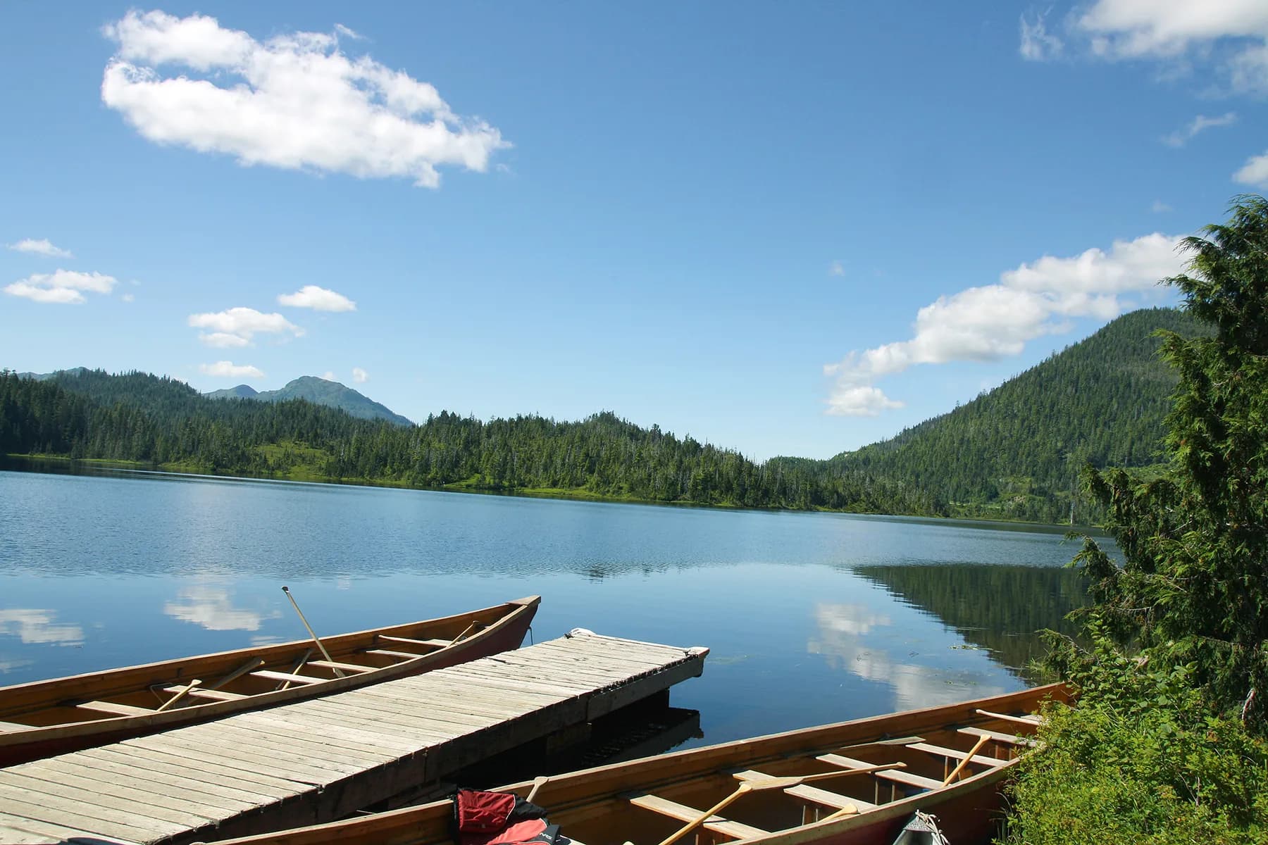 Alaska Native-style canoes on Lake Harriet Hunt near Ketchikan